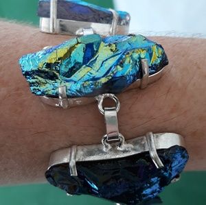 New Rainbow Titanium Crystal Agate Silver Bracelet.